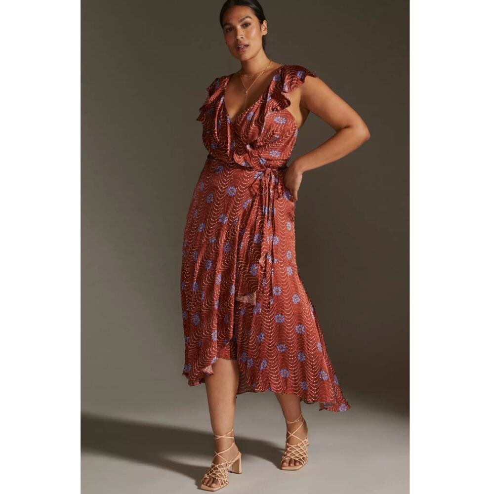Anthropologie Ruffle-sleeve Printed Wrap Maxi Dress